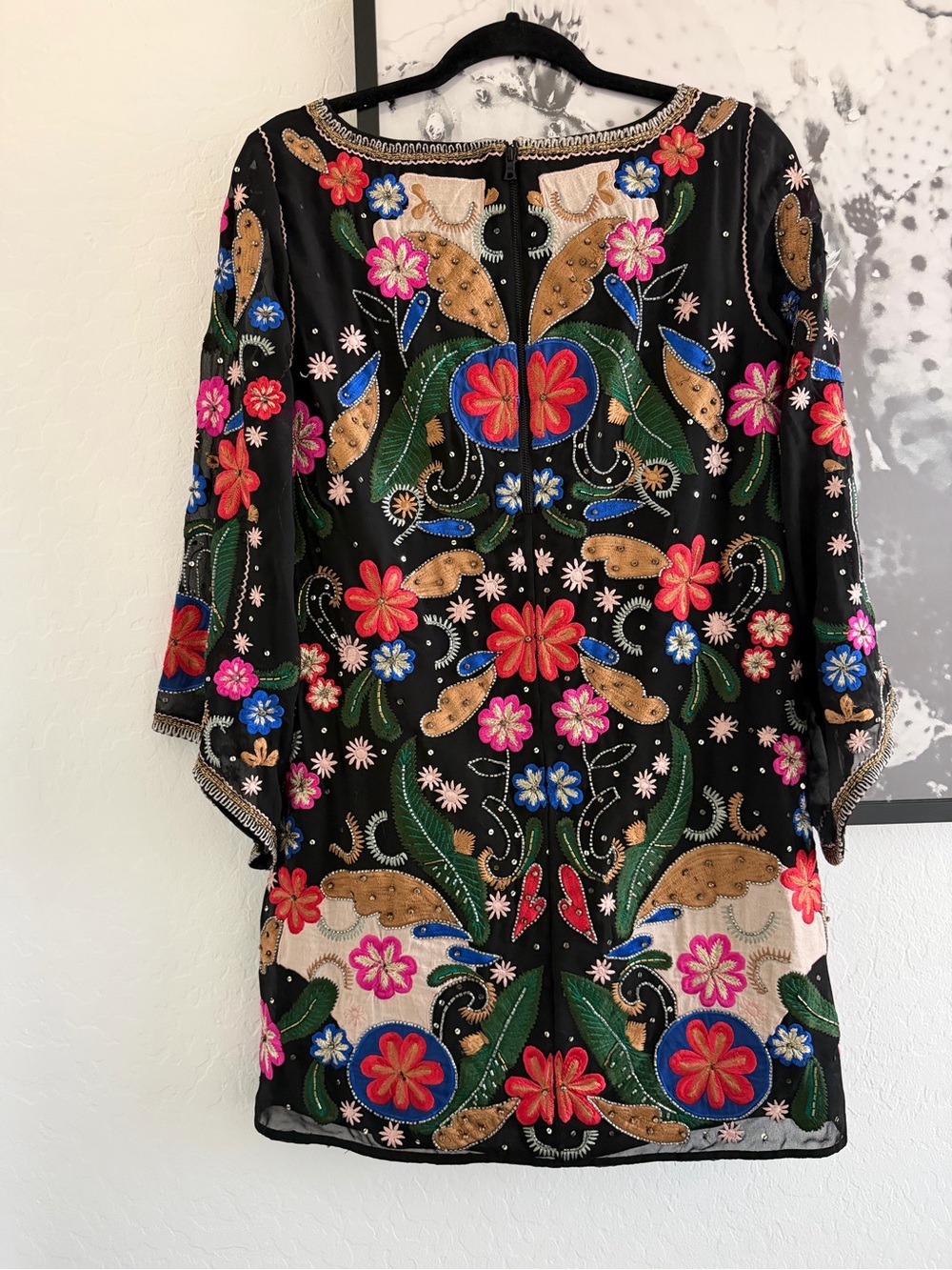 Alice + Olivia Eleonora Black Sequins Beaded Floral Mini Dress - Picture 9 of 16